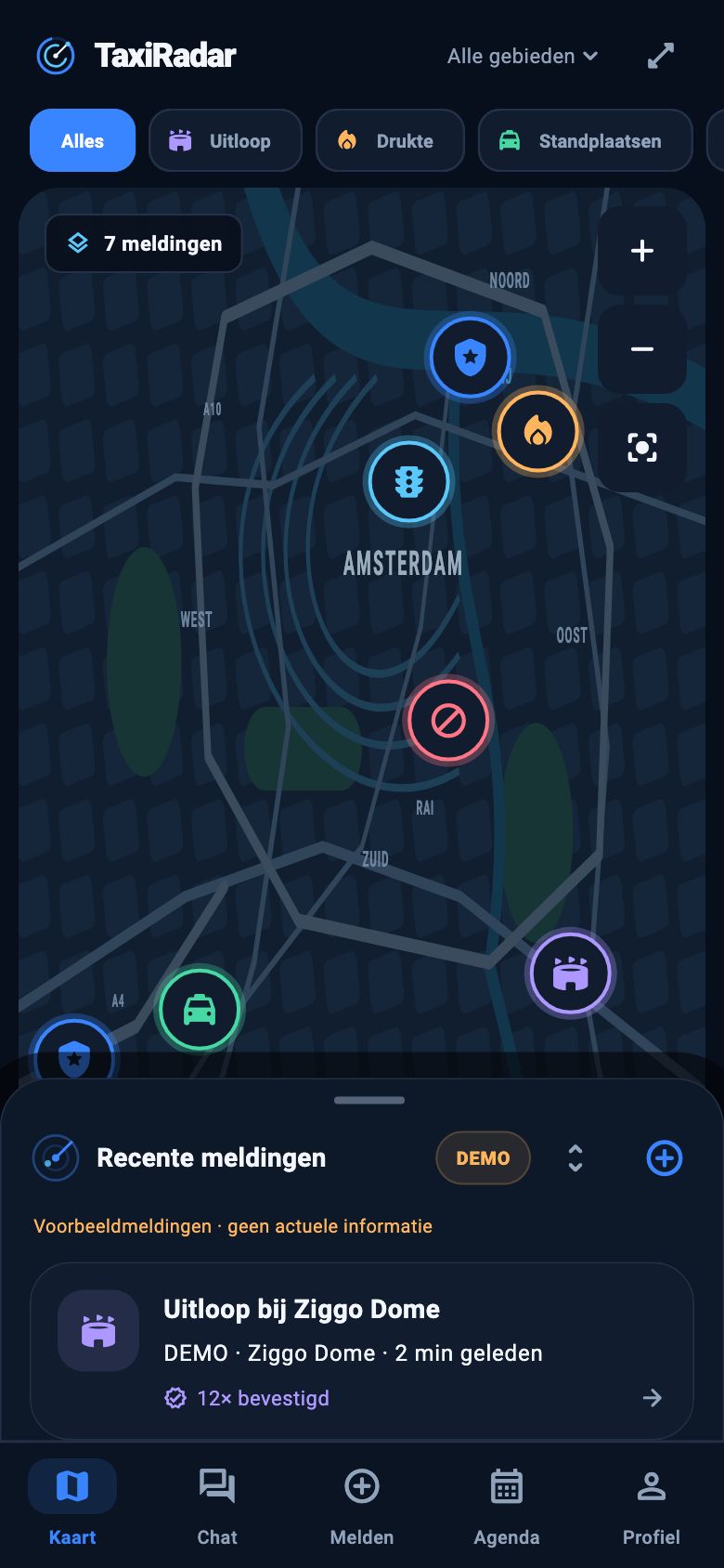 Voorbeeld van de TaxiRadar-kaart